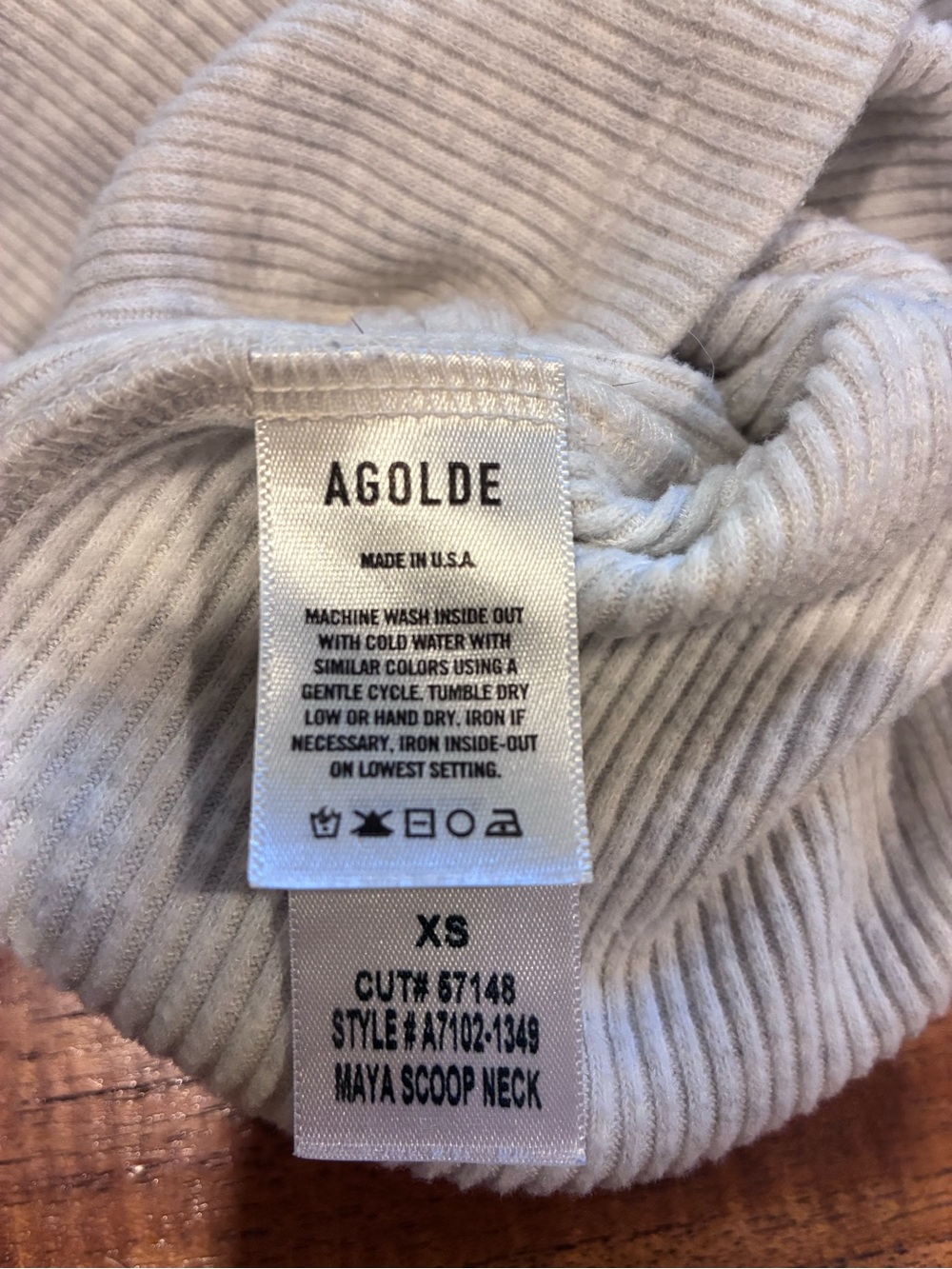 Agolde Like New Women's Maya Scoop Neck Rib Long Sleeve Oatmeal XS - Picture 6 of 7